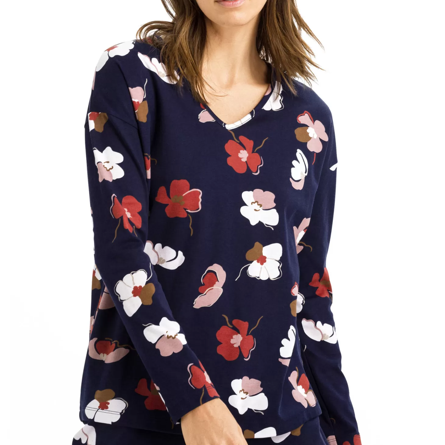 Hanro Top Manches Longues En Coton-Femme Ensemble De Détente